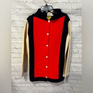 Bullocks 100% PURE Wool Colorblock knit button down sweater vintage